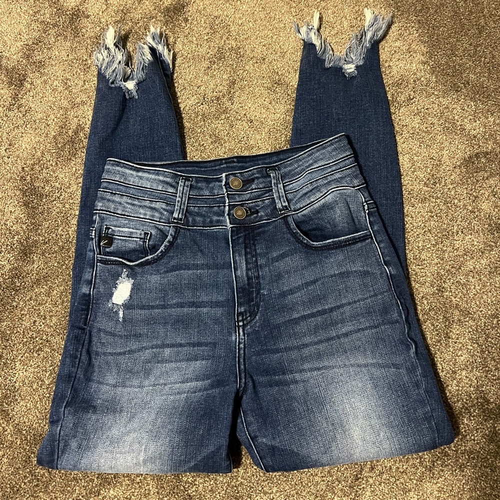 KanCan Skinny Hi Rise Distressed Jeans with raw/fringe hem